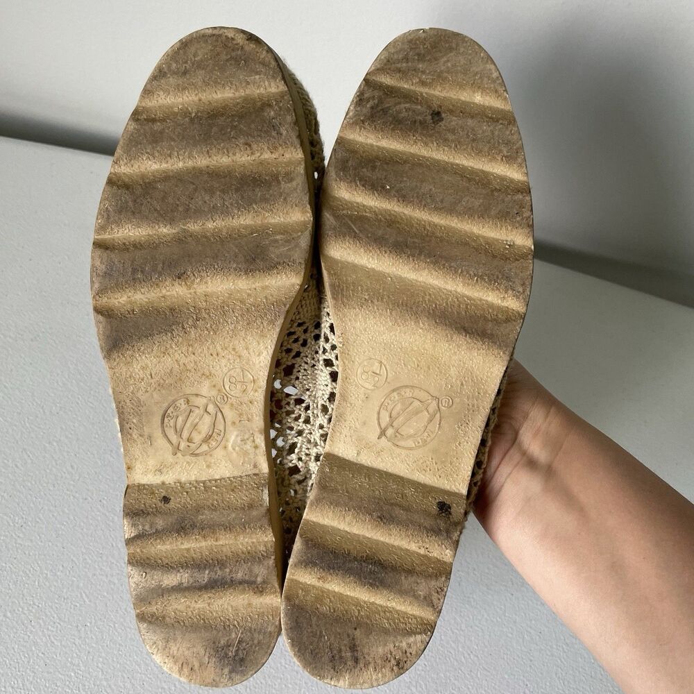 Pier Ten Vintage Cottagecore Knit Crochet Flats Slip-On Shoes Beige Women's 8.5 - Picture 8 of 9